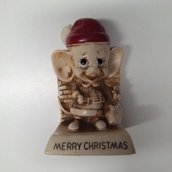 Russ Berrie & Co 1969 Merry Christmas Mouse Figurine Santa Hat Vintage - Picture 1 of 6